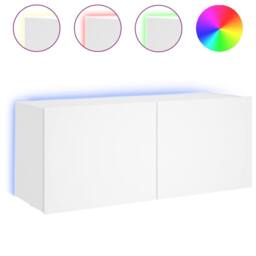 Berkfield Home TV Wall Cabinet with LED Lights White 100x35x41 cm - Size: 100 x 35 x 41 cm - thumbnail 3