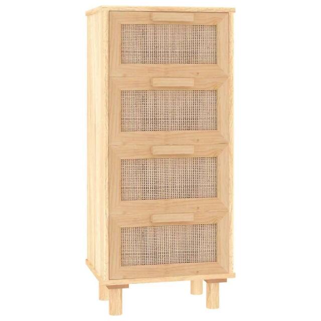 Berkfield Home Sideboard Brown 40x30x90 cm Solid Wood Pine & Natural Rattan in Light Tan - Size: 40 x 30 x 90 cm