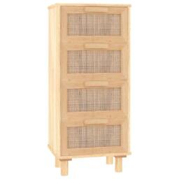 Berkfield Home Sideboard Brown 40x30x90 cm Solid Wood Pine & Natural Rattan in Light Tan - Size: 40 x 30 x 90 cm