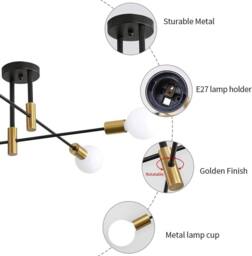 Goeco Vintage Ceiling Light, E27, 180° Adjustable Industrial Chandelier in Black - thumbnail 6