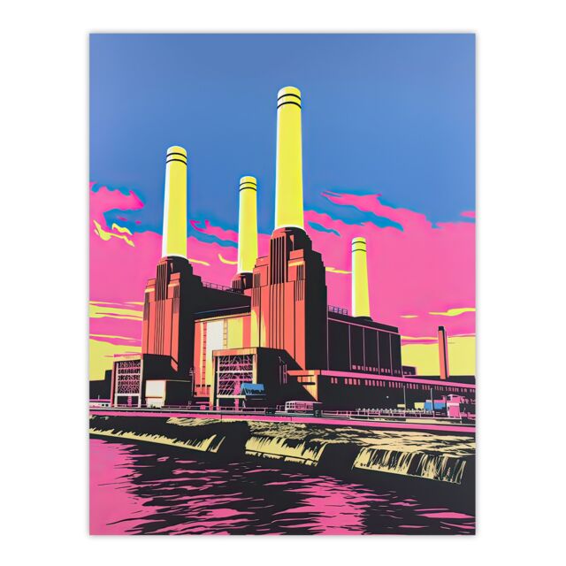 "Artery8 Wall Art Print Battersea Power Station Pop Art Vibrant Pink Yellow Blue Poster - Size: W18"" x H24""" - image 1
