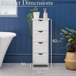 Christow Bathroom Drawer Cabinet White Wood Storage Unit With 4 Deep Drawers - thumbnail 6