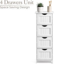 Christow Bathroom Drawer Cabinet White Wood Storage Unit With 4 Deep Drawers - thumbnail 2