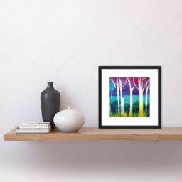 Artery8 Jungle Forest Multicoloured Bright Modern Abstract Tree Pastel Watercolour Painting Square Wooden Framed Wall Art Print Picture 8X8 Inch - thumbnail 2