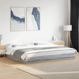 Berkfield Home Bed Frame with LED Lights without Mattress Grey Sonoma 180x200cm - Size: Super King - thumbnail 1