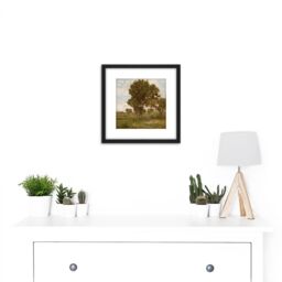 Artery8 Inness The Elm Tree C1880 Painting 8X8 Inch Square Wooden Framed Wall Art Print Picture with Mount in Black - thumbnail 2
