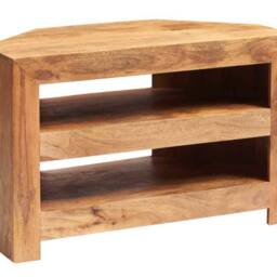 Wyld Haus Manila Corner TV Unit Light Mango Wood Open Two Shelf in Brown - thumbnail 2