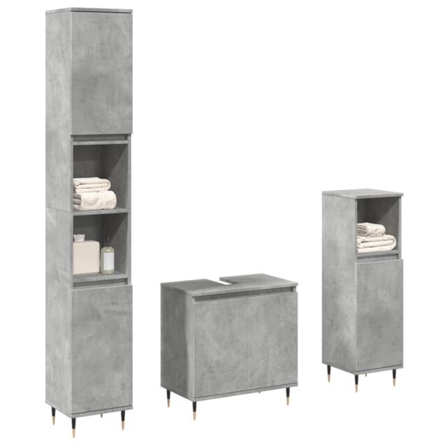 Berkfield Home 3 Piece Bathroom Furniture Set Concrete Grey Engineered Wood - image 1