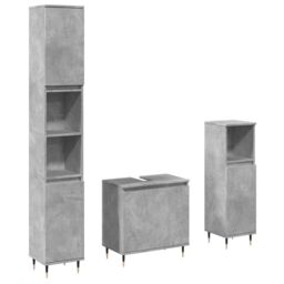 Berkfield Home 3 Piece Bathroom Furniture Set Concrete Grey Engineered Wood - thumbnail 2