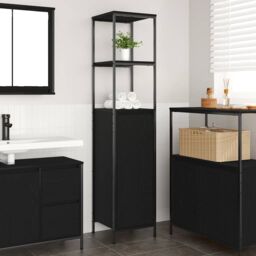 Berkfield Home Bathroom Cabinet with Shelves Black Oak 36x35x165 cm - Size: 36 x 35 x 165 cm - thumbnail 1