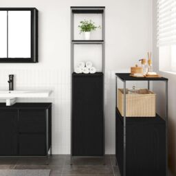 Berkfield Home Bathroom Cabinet with Shelves Black Oak 36x35x165 cm - Size: 36 x 35 x 165 cm - thumbnail 3
