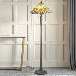 Loops 1.6m Tiffany Twin Floor Lamp Dark Bronze & Amber Stained Glass Shade i00017 in Clear - thumbnail 5