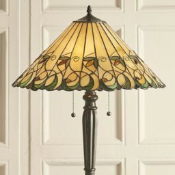 Loops 1.6m Tiffany Twin Floor Lamp Dark Bronze & Amber Stained Glass Shade i00017 in Clear - thumbnail 4