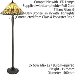 Loops 1.6m Tiffany Twin Floor Lamp Dark Bronze & Amber Stained Glass Shade i00017 in Clear - thumbnail 2