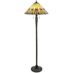 Loops 1.6m Tiffany Twin Floor Lamp Dark Bronze & Amber Stained Glass Shade i00017 in Clear