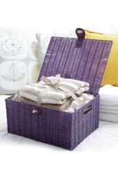 Arpan Resin Woven Hamper Storage Basket Boxes in Purple - Size: Medium - thumbnail 2