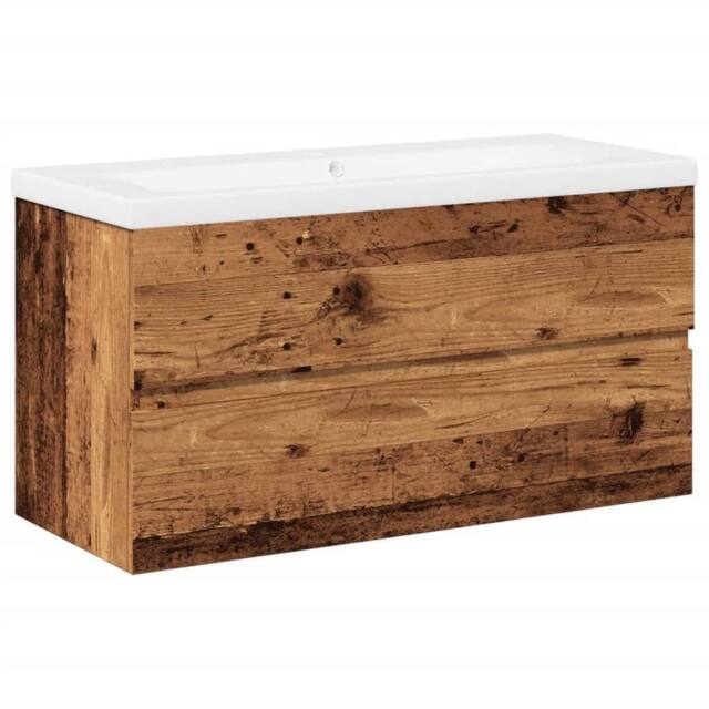 Berkfield Home Sink Cabinet with Built-in Basin Old Wood in Brown - image 1