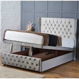 "BSSPOKE Bella Ottoman Divan Bed Plush Velvet 54""Headboard &Footboard Mattress in Taupe - Size: Super King" - thumbnail 4
