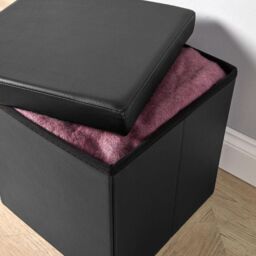 Home Source Folding Ottoman Chest Black Faux Leather Solid Sturdy Storage - thumbnail 2