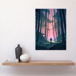 Artery8 Wall Art Print Samurai Master in Bamboo Forest at Dawn Concept Painting Pastel Colour Pink Blue Green Warrior Practicing Martial Arts in - thumbnail 4