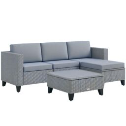 OUTSUNNY 5 PCs Rattan Garden Furniture Set with Glass Coffee Table in Grey - thumbnail 2