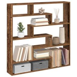 Berkfield Home Wall Cube Shelf 7 Compartments Old Wood Engineered Wood in Brown - thumbnail 2
