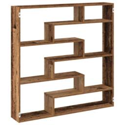 Berkfield Home Wall Cube Shelf 7 Compartments Old Wood Engineered Wood in Brown - thumbnail 1
