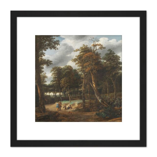 Artery8 Looten Forest Road Painting 8X8 Inch Square Wooden Framed Wall Art Print Picture with Mount in Black - image 1