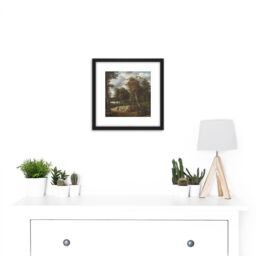 Artery8 Looten Forest Road Painting 8X8 Inch Square Wooden Framed Wall Art Print Picture with Mount in Black - thumbnail 2