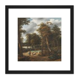 Artery8 Looten Forest Road Painting 8X8 Inch Square Wooden Framed Wall Art Print Picture with Mount in Black - thumbnail 1