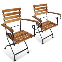 Berkfield Home Folding Garden Chairs 2 pcs Steel & Solid Acacia Wood in Brown - thumbnail 1