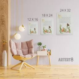 "Artery8 Butterfly Cherries & Milkwort Calligraphy Canvas Wall Art Print in White - Size: W12"" x H16""" - thumbnail 4