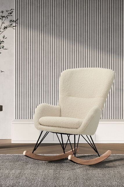 Living and Home Modern Faux Wool Rocking Chair in Beige - image 1