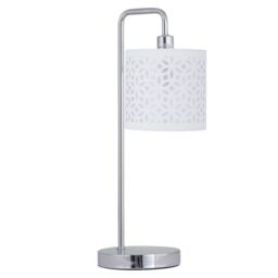 First Choice Lighting Set of 2 Chrome Arched Table Lamps with White Laser Cut Shades in Silver - thumbnail 2