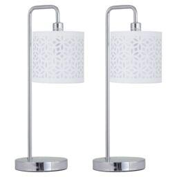 First Choice Lighting Set of 2 Chrome Arched Table Lamps with White Laser Cut Shades in Silver - thumbnail 1