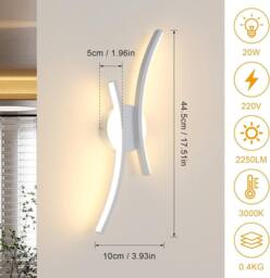 COMELY Indoor Wall Lights, 20W Curved Acrylic Wall Lights, Warm White 3000K - thumbnail 3