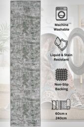 Kukoon Washable Runner Rug Green Abstract Long Hallway Carpet Mat 80cm x 300cm - Size: 80 cm x 300 cm - thumbnail 1