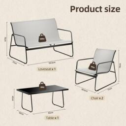 Gartistgo 4 Piece Garden Furniture Set with Loveseat, Chairs & Glass Table in Dark Grey - thumbnail 7