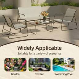 Gartistgo 4 Piece Garden Furniture Set with Loveseat, Chairs & Glass Table in Dark Grey - thumbnail 5
