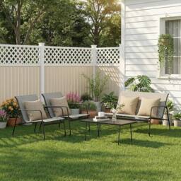Gartistgo 4 Piece Garden Furniture Set with Loveseat, Chairs & Glass Table in Dark Grey - thumbnail 2