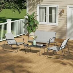 Gartistgo 4 Piece Garden Furniture Set with Loveseat, Chairs & Glass Table in Dark Grey - thumbnail 1