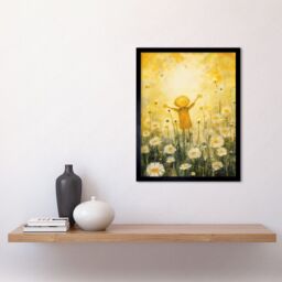 "Artery8 Wall Art Print Sunshine Happiness & Flowers Everywhere Simple Kids Bedroom Nursery Artwork Art Framed in Black - Size: W12"" x H16""" - thumbnail 2