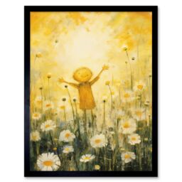 "Artery8 Wall Art Print Sunshine Happiness & Flowers Everywhere Simple Kids Bedroom Nursery Artwork Art Framed in Black - Size: W12"" x H16""" - thumbnail 1