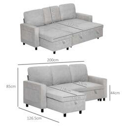 HOMCOM Pull Out Sofa Bed L Shape Corner Sofa w/ Reversible Chaise in Light Grey - thumbnail 3