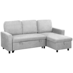 HOMCOM Pull Out Sofa Bed L Shape Corner Sofa w/ Reversible Chaise in Light Grey - thumbnail 2