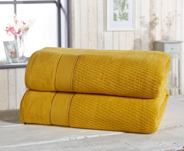 Rapport Home Royal Velvet Pure Cotton 2 Piece Towel Bath Sheet Set (90x140 cm) in Yellow - image 1