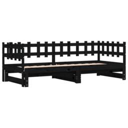 Berkfield Home Pull-out Day Bed Black 2x(80x200) cm Solid Wood Pine - thumbnail 1