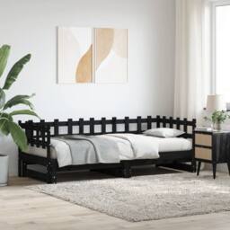 Berkfield Home Pull-out Day Bed Black 2x(80x200) cm Solid Wood Pine - thumbnail 2