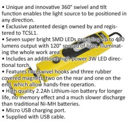 Loops 360Ã‚ ° Swivel Inspection Light - 7 SMD & 3W SMD LED - Rechargeable - Yellow - thumbnail 2