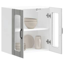 Berkfield Home Kitchen Wall Cabinet with Glass Door Kalmar Artisan Oak Wood in Grey - thumbnail 5